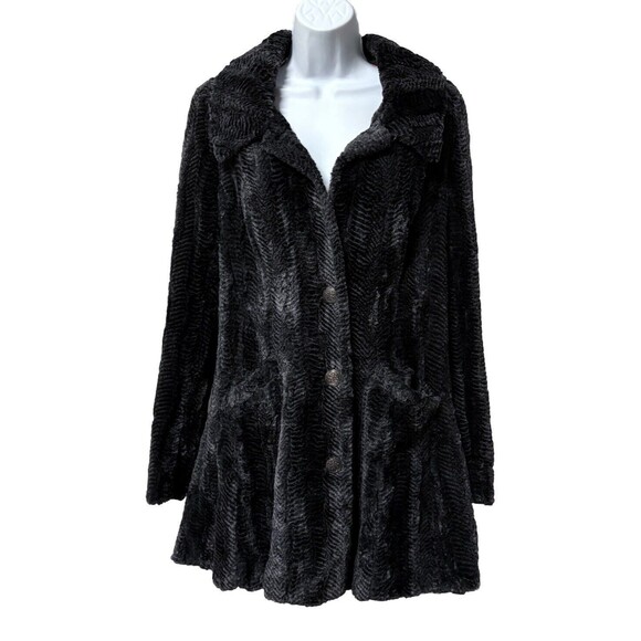 Free People Faux Fur Jacket Swing Coat Womens 0 Herringbone Soft Gray Black Rare - Picture 1 of 14